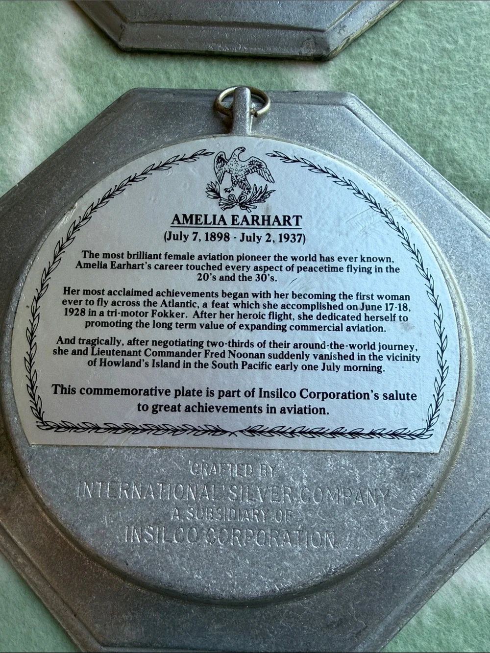 Vintage Set of 4 Octagonal Pewter Commemorative Wall Plates - Aviation Pioneers